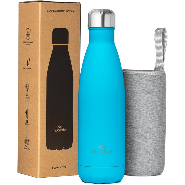 Фляга з нержавіючої сталі 500 мл – ізольована, зберігає холод до 24 год та тепло до 12 год. Без витоку, з подвійними стінками, BPA-Free, міцна. Ідеально для подорожей, активного відпочинку, школи, спорту, фітнесу та повсякденного використання. Колір: блак