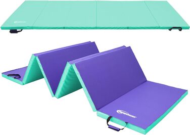 Складаний гімнастичний мат для дому eyepower 300x100 см, товщина 5 см, м'який мат для спорту, дитячий мат для фітнесу, йоги, складний, м'ятний/ліловий