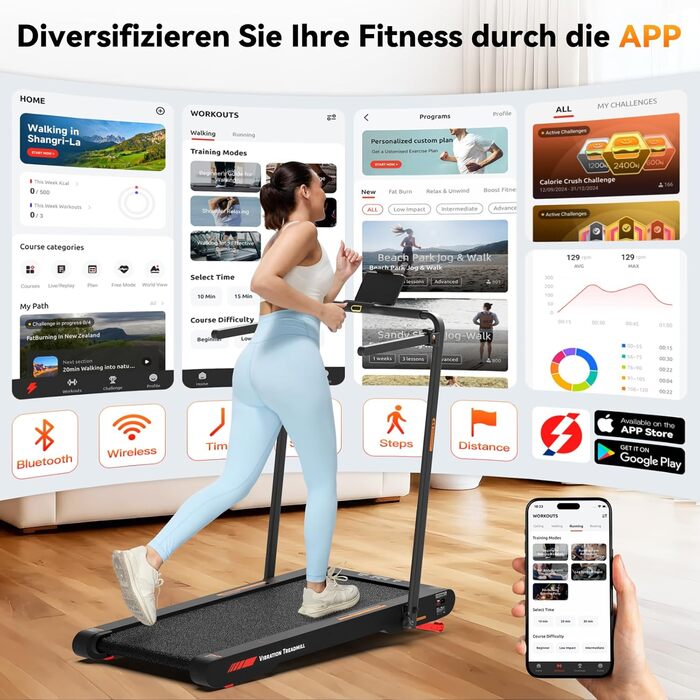 Sperax 4-в-1 біговий килимок з вібрацією для дому та офісу. Швидкість 0.3-6 км/год, з додатком, 400W, без монтажу (чорний)