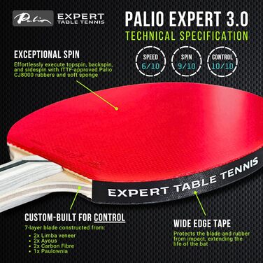 Набір тенісних столів Palio Expert 3.0 з чохлом | ITTF, високопродуктивні ракетки для пінг-понгу для початківців | Набір з 2 ракетками з максимальним обертанням та контролем