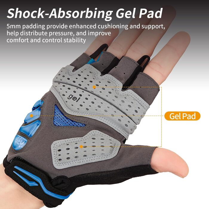 Велосипедні рукавички OuKe для чоловіків та жінок з гелевою підкладкою, дихаючі літні напівпальцеві рукавички для гірського велосипеда, шосе, фітнесу та активного відпочинку (Синій, S)