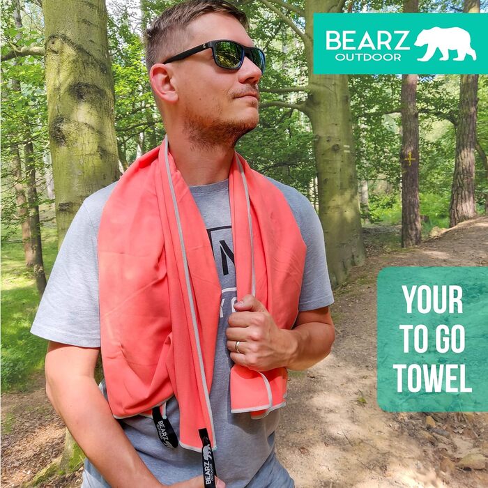 Швидковисихаюче туристичне рушник BEARZ Outdoor: для кемпінгу, подорожей, йоги та фітнесу (мікрофібра, Space Gray, Living Coral (2 шт.))