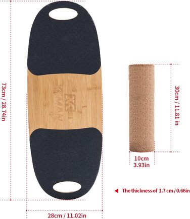 XCMAN Балансборд з бамбука з регульованими стопорами. 3 варіанти відстані. Для серфінгу, лиж, сноуборду, скейтбордингу