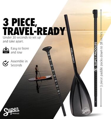 SUP весло 3-секційне, регульоване, легке та плаваюче, з алюмінієвим або склопластиковим стержнем і нейлоновим лезом для сап-борду