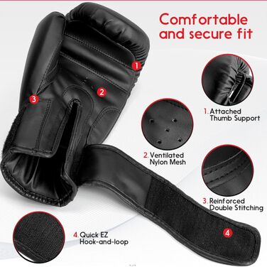 Боксерські рукавички FIVING для дітей та підлітків, 6oz, чорні. Для занять боксом, кікбоксингом, муай-тай, ММА