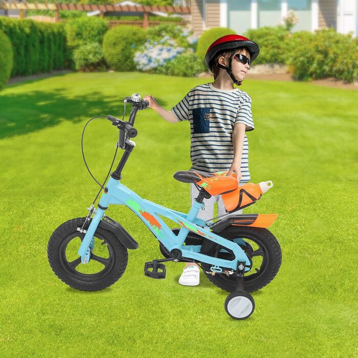 Дитячий велосипед 12 дюймів з підставками та пляшкою для води, регульований по висоті, для дітей 2-5 років (синій)