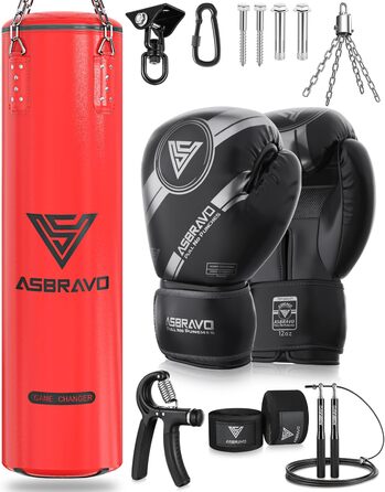 Боксерський мішок ASBRAVO 4 фути з PU для дорослих, комплект з 12OZ рукавицями для MMA, Муай Тай, кікбоксингу, тренувань вдома, бойових мистецтв (без наповнювача)