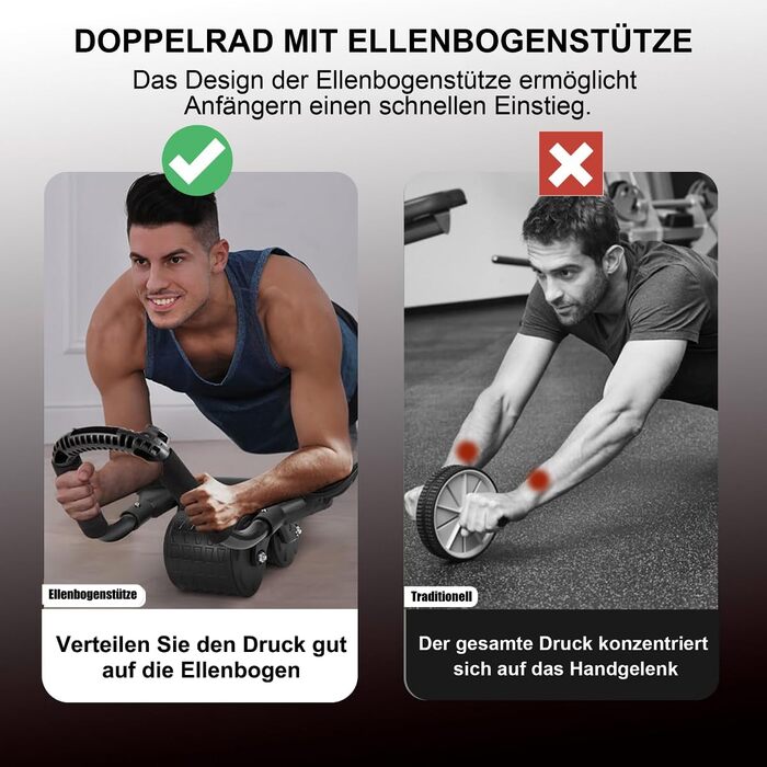 Ролер для пресу Ab Roller з підтримкою ліктів, автоматичний, для дому, чорний, без таймера