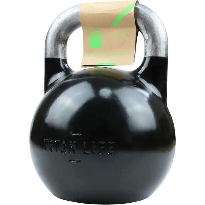 Професійна гиря TITAN LIFE PRO 10 кг зі сталі для змагань, чорна, велика опорна поверхня, легований сплав