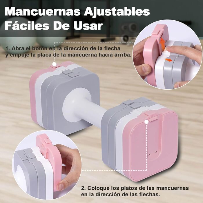 Регульовані гантелі 10 кг (2 x 5 кг), водонепроникні, компактні, легко регулюються, для тренувань вдома, змішані кольори