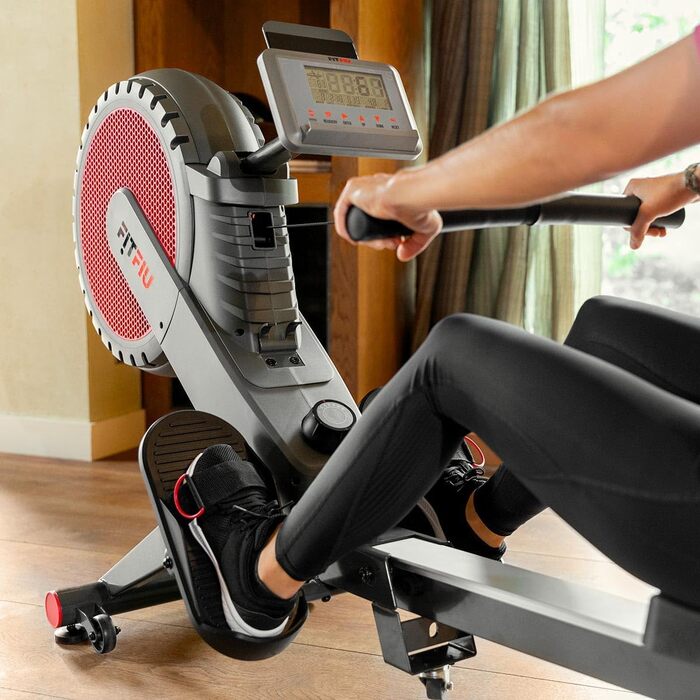 Веслувальний тренажер Fitfiu Fitness RA-300 з повітряним опором, 12 рівнів навантаження, складаний, м’яке сидіння, для кардіо та крос-тренувань, максимальна вага користувача 110 кг