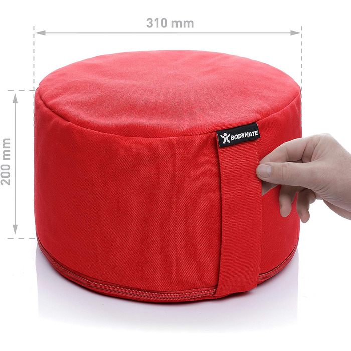 Йога-подушка BODYMATE кругла 31 см, висота 20 см, з наповнювачем з лузги гречки, знімний чохол із 100% бавовни, для медитації, бордова