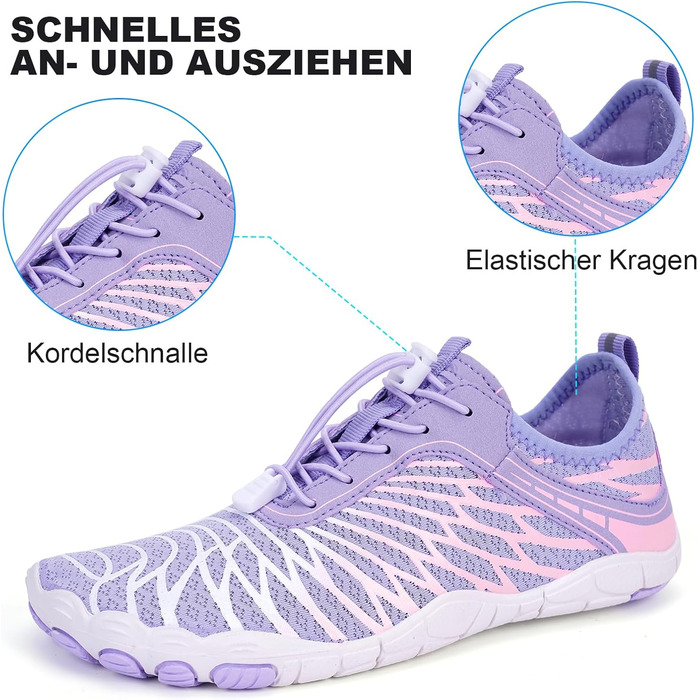 RUYI Взуття для пішоходів без шкарпеток унісекс, швидковисихаюче, для плавання, м'яке, легке, трейлові кросівки, фітнес-взуття з антиковзкою підошвою та широкою передньою частиною, A09, фіолетовий, 40 EU