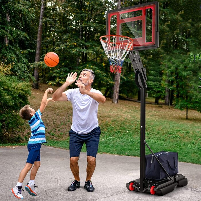 Баскетбольний кошик GOPLUS вуличний з підставкою, регульована висота 105-260 см, портативний баскетбольний стенд на колесах для дітей та підлітків