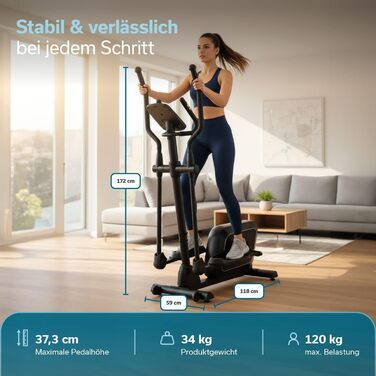 Еліптичний тренажер Skandika Crosstrainer Fint P8-R для дому: тихий, 32 рівні навантаження, 22 програми, до 120 кг, сумісність з Kinomap App, 8 кг маховик, фітнес та спорт