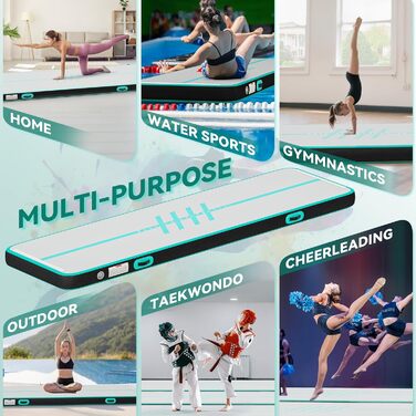 Накидка-мат для гімнастики DWVO Air Matte Track, 3/4M, 4M з вуглецевим волокном, стильний дизайн з повітряним насосом 10см, для тренувань, акробатики, йоги, активного відпочинку та фітнесу, зелений колір, покращений шрифт (чорний шрифт, 4M)