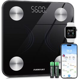 INSMART Розумні ваги з Bluetooth, цифрові ваги для аналізу складу тіла: жир, м'язова маса, вода, білок, кісткова маса, ІМТ, пульс, BMR