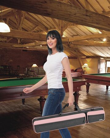 Чохол для більярдних київ: містка сумка на 4 киї, 5 відділень для аксесуарів, м'яка та міцна, з регульованими плечовими ременями (Рожевий/Чорний)