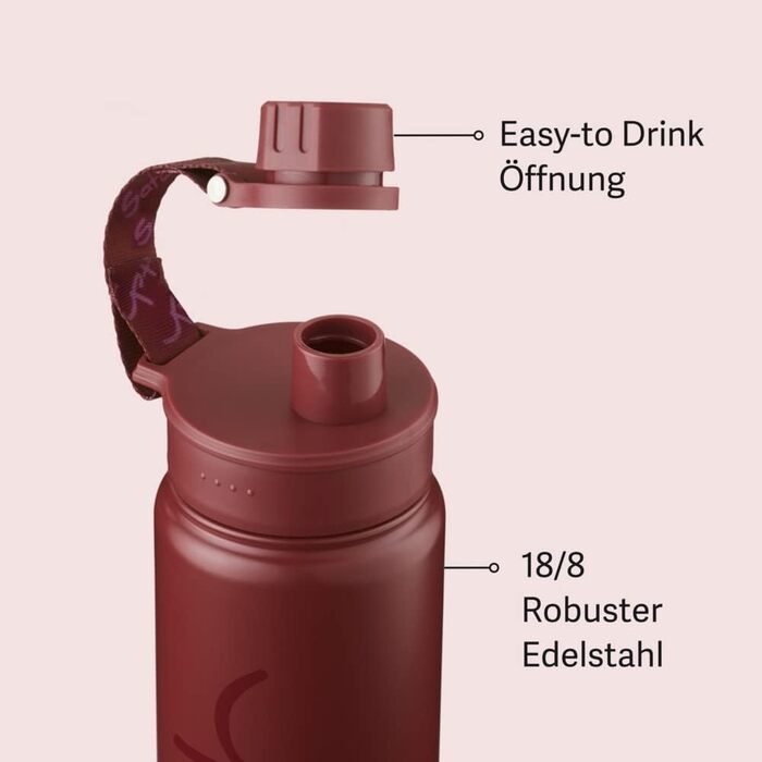 Пляшка для води satch з нержавіючої сталі 0,5 л, BPA-free, герметична, підходить для газованої води, гарячих і холодних напоїв, Black Graffiti - червона