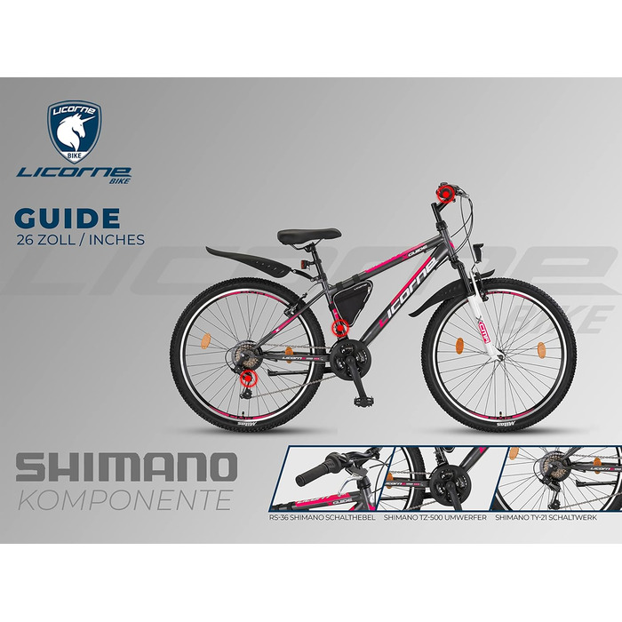 Гірський велосипед Licorne Bike Guide Premium 26 дюймів, 21 швидкість, для дівчат, хлопців, чоловіків і жінок