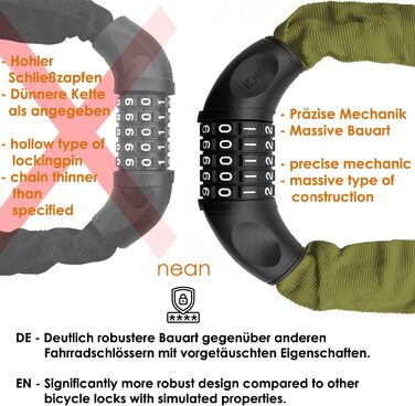 Велосипедне замкове обладнання Nean: ланцюговий замок з кодом, 6 мм, 900 мм, зелений
