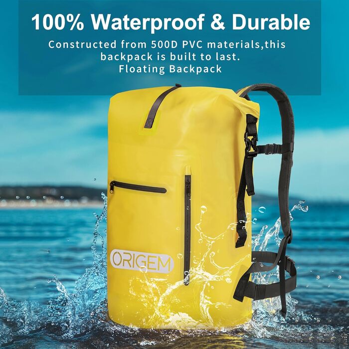 Водонепроникний рюкзак Origem Rolltop 55L: для каякінгу, риболовлі, дайвінгу та повсякденного використання