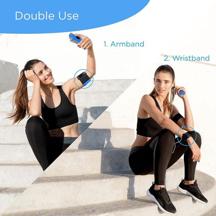 Спортивний тримач для телефону на руку до 7 дюймів, універсальний, поворотний на 360°, для бігу, фітнесу, велоспорту - сумісний з iPhone, Samsung, Xiaomi (2 в 1, Синій)