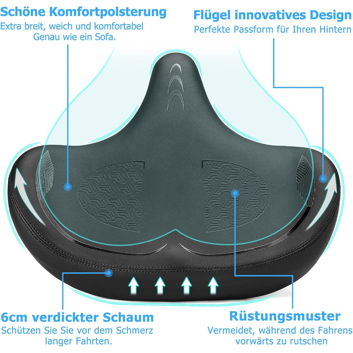 Широке велосипедне сідло CDYWD для чоловіків та жінок: зручне, широке, з м'якою піною, ергономічне, універсальне для гірського велосипеда, city bike, електробіка, тренажера, чорне