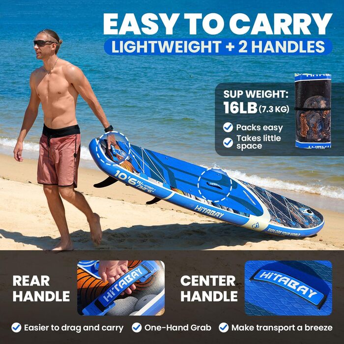 Надувний SUP Борд для дорослих з аксесуарами та тримачем для камери, 320x81x15 см, 10'6', 150 кг, блакитний