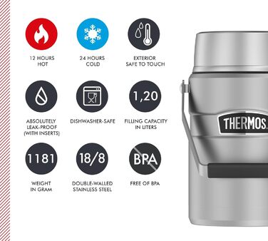 Термос STAINLESS KING з нержавіючої сталі, 0,47 л, чорний матовий, з ложкою, BPA-free