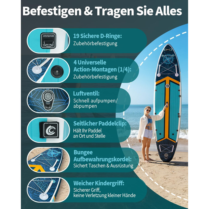 SUP дошка COOLCAA Trail Blazer-1 надувна, 355 см, ширина 86 см, вантажопідйомність 222 кг, з аксесуарами та сумкою для перенесення, для дорослих