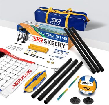 Волейбольна сітка для вулиці з регульованими штангами, червоно-синя, для саду, газону та пляжу