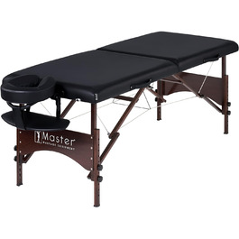 Портативний масажний стіл Master Massage Argo 71 см, складаний, масажне ліжко з ніжками з горіхового дерева, чорний, у комплекті сумка для транспортування