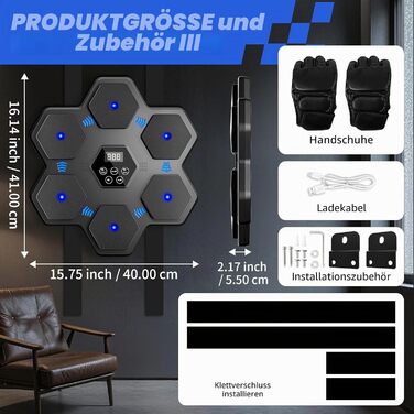 Боксерський тренажер з Bluetooth та LED-дисплеєм для дому, офісу, спортзалу - Musikboxmaschine Silver-Black