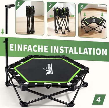 Складаний фітнес-батут для дому з регульованою ручкою, навантаження до 150 кг, Ø 86.5 см, для дорослих та дітей (Зелений)