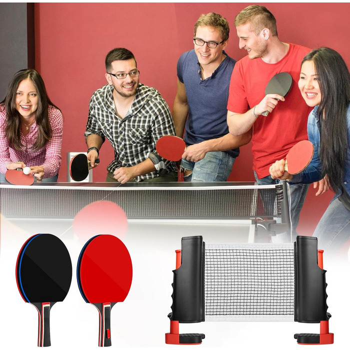 Набір для настільного тенісу: 2 ракетки, 4 м'ячі, сітка та сумка. Професійний спортивний набір для гри в приміщенні та на вулиці