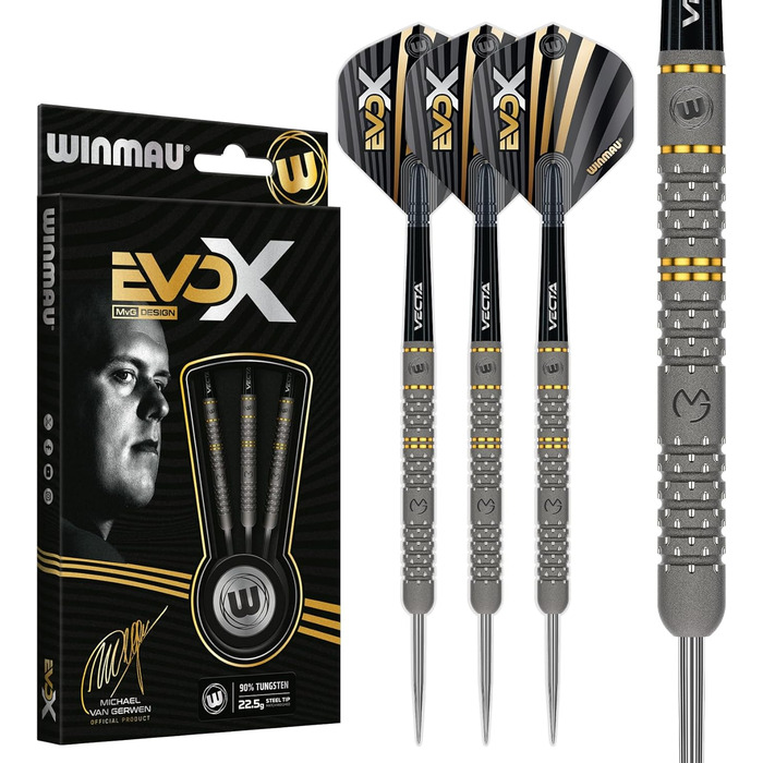 Дротики WINMAU Michael Van Gerwen MvG EvoX 22,5 г з крилами та хвостовиками, професійний набір для дартсу