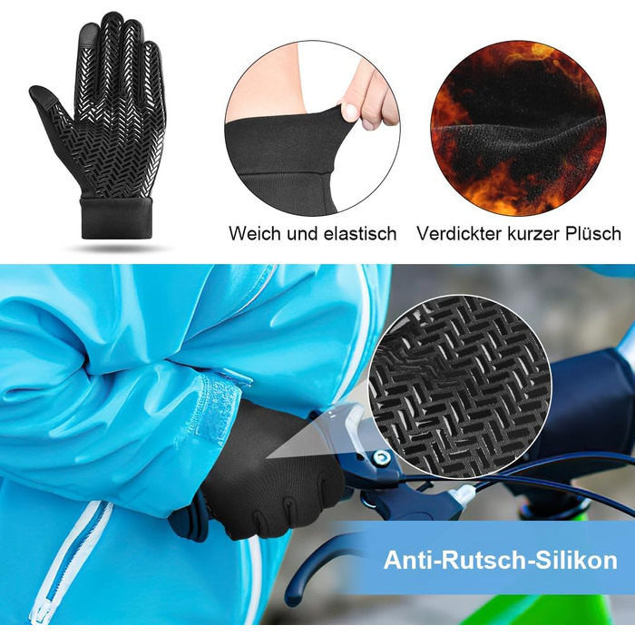 Дитячі зимові рукавички EEFOW з екраном: термо рукавички з флісу для велосипеда, бігу та прогулянок (для хлопчиків та дівчаток 4-12 років, чорний та синій, чорний та червоний)