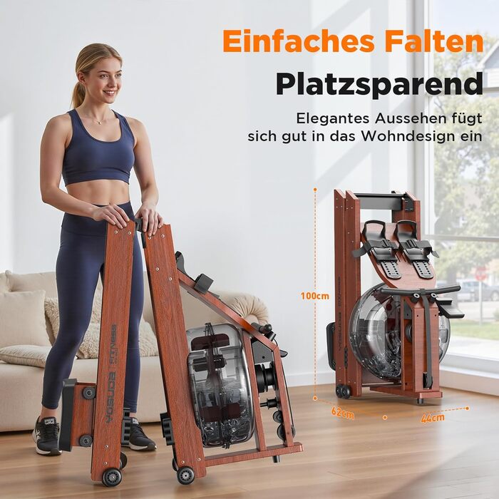 Гребний тренажер YOSUDA 2025 Neu Wasser - складаний, з Bluetooth, дисплеєм та регульованим тримачем для телефону. Максимальна висота користувача 190 см, вага 182 кг. Ідеально для домашніх тренувань.