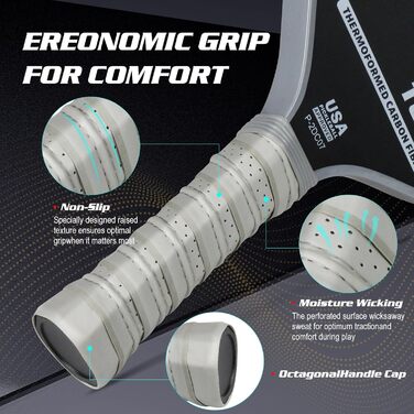 Ракетка для піклболу Amoswiz з карбону, 16 мм, T800, для обертання, сили та контролю, з чохлом та ластиком, подарунок для професіоналів та початківців