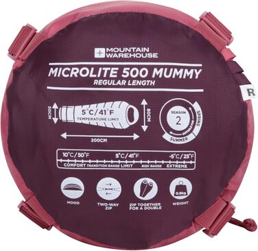 Спальний мішок Mountain Warehouse Microlite 500 Mummy для кемпінгу, трекінгу та подорожей (200 см, 2-3 сезони)