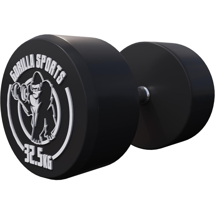 Гантель GORILLA SPORTS 32,5 кг, кругла, гума, чавунний сердечник, нековзна ручка, чорна