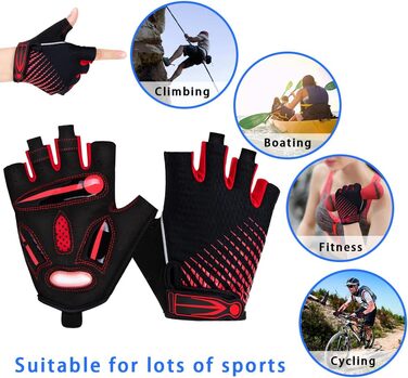 Фінгерові велосипедні рукавички з гелевою подушкою для жінок та чоловіків, дихаючі, антиковзкі, для шосе, гірського велосипеда, тренувань, фітнесу, спорту, червоні, розмір M