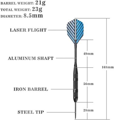 Сталеві дротики Steel Dartpfeile набір 6/12 шт. з металевими наконечниками, алюмінієвими стержнями, 18 пір'ями та гумовими кільцями - 22/23 г