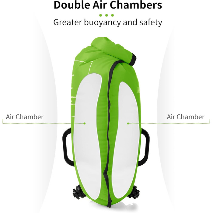 Надувна плавуча шина Naturehike 18L з двома повітряними камерами, водонепроникний мішок-рюкзак для плавання, пляжу, з регульованим поясом, зелений