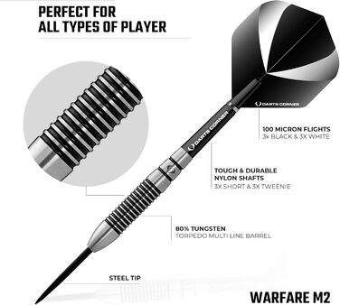 Дротики Darts Corner Warfare зі сталевим наконечником, 80% вольфраму, чорне кільце, 21 г