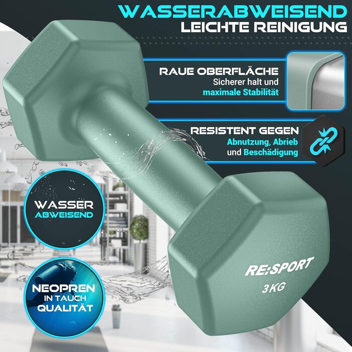 Набір гантелей 3 пари (1-5 кг, 12 кг або 18 кг) зі стійкою та 3 фітнес-гумками | Нековзкі гантелі з неопрену для жінок та чоловіків | Набір гантелей рожевого, блакитного та небесно-блакитного кольорів 12 кг