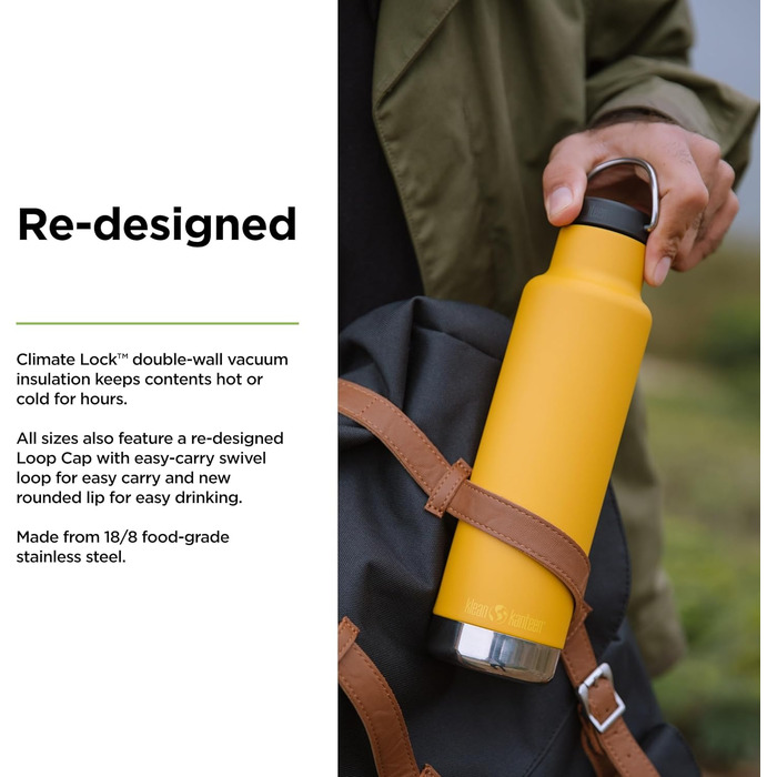 Термобутилка Klean Kanteen Classic з петлевою кришкою, універсальна, жовта
