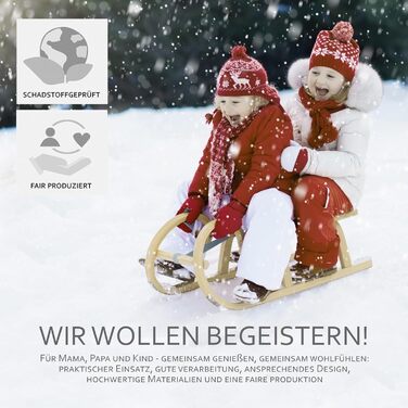 Дитячі санчата Kinderschlitten 90 см з підніжкою - дерев'яні санчата з масивного буку - санчата Davoser з мотузкою та ручкою, міцні, з легкими сталевими чіпками