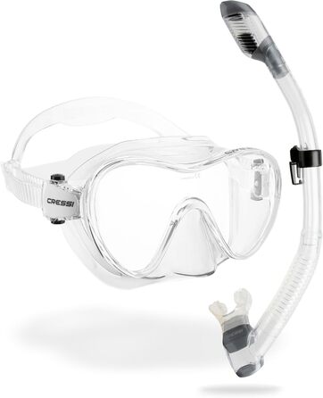 Маска CRESSI F1 без рамки + трубка Dry для дайвінгу та снорклінгу, унісекс, прозора (комбо-набір)
